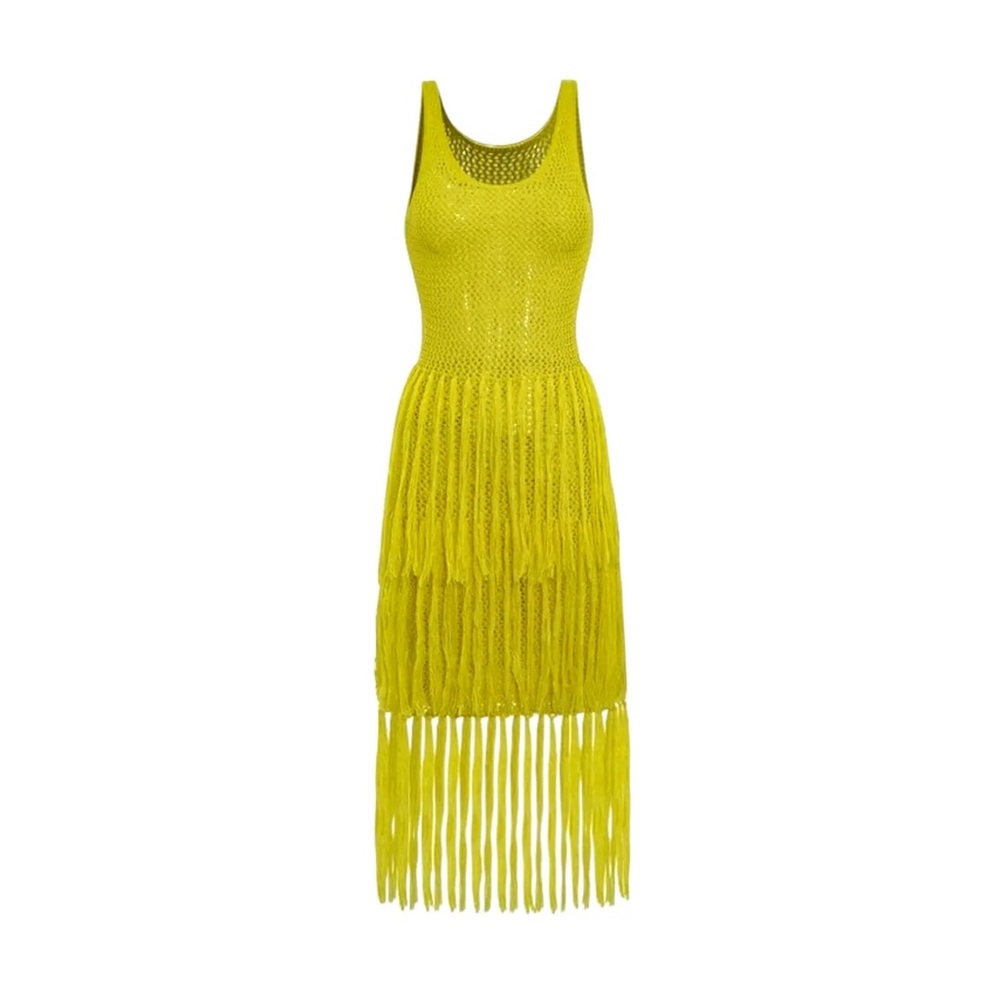 Micas SOLID KNIT FRINGE CUT OUT MIDI DRESS